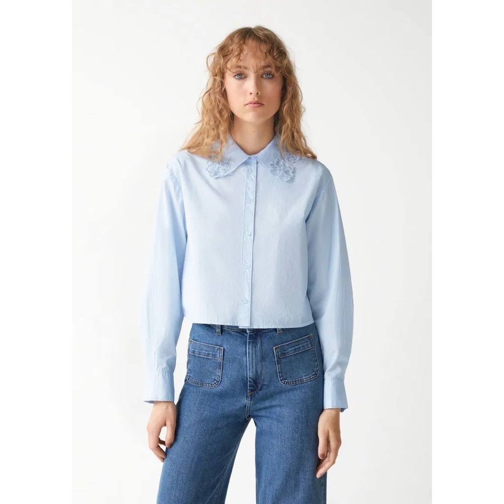 &‎ Other Stories Paris Atelier Blue Embroidered Beaded Collar Cotton Shirt 34